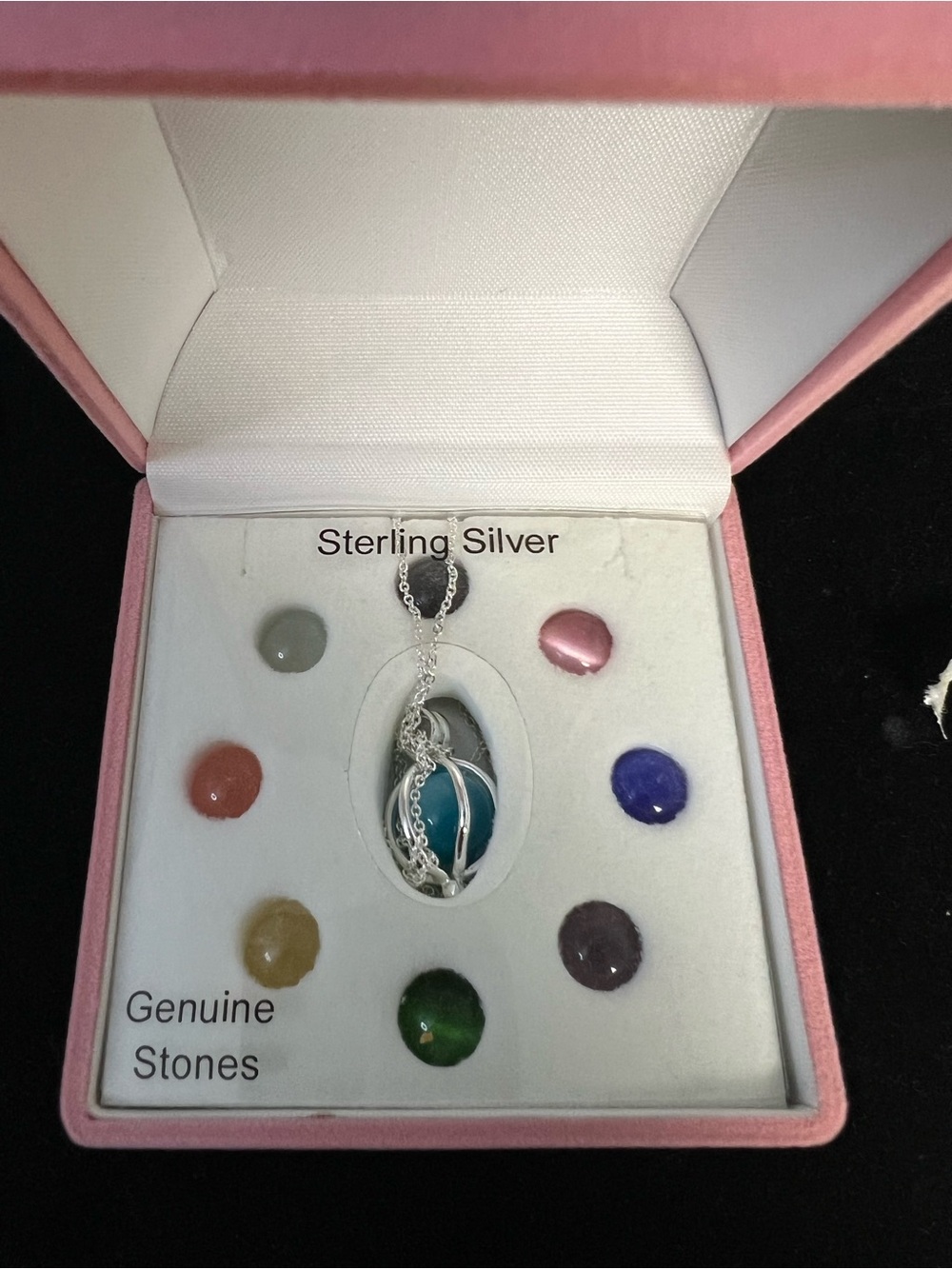 925 STERLING SILVER Genuine Stones Color-Change Locket Necklace - NWOT